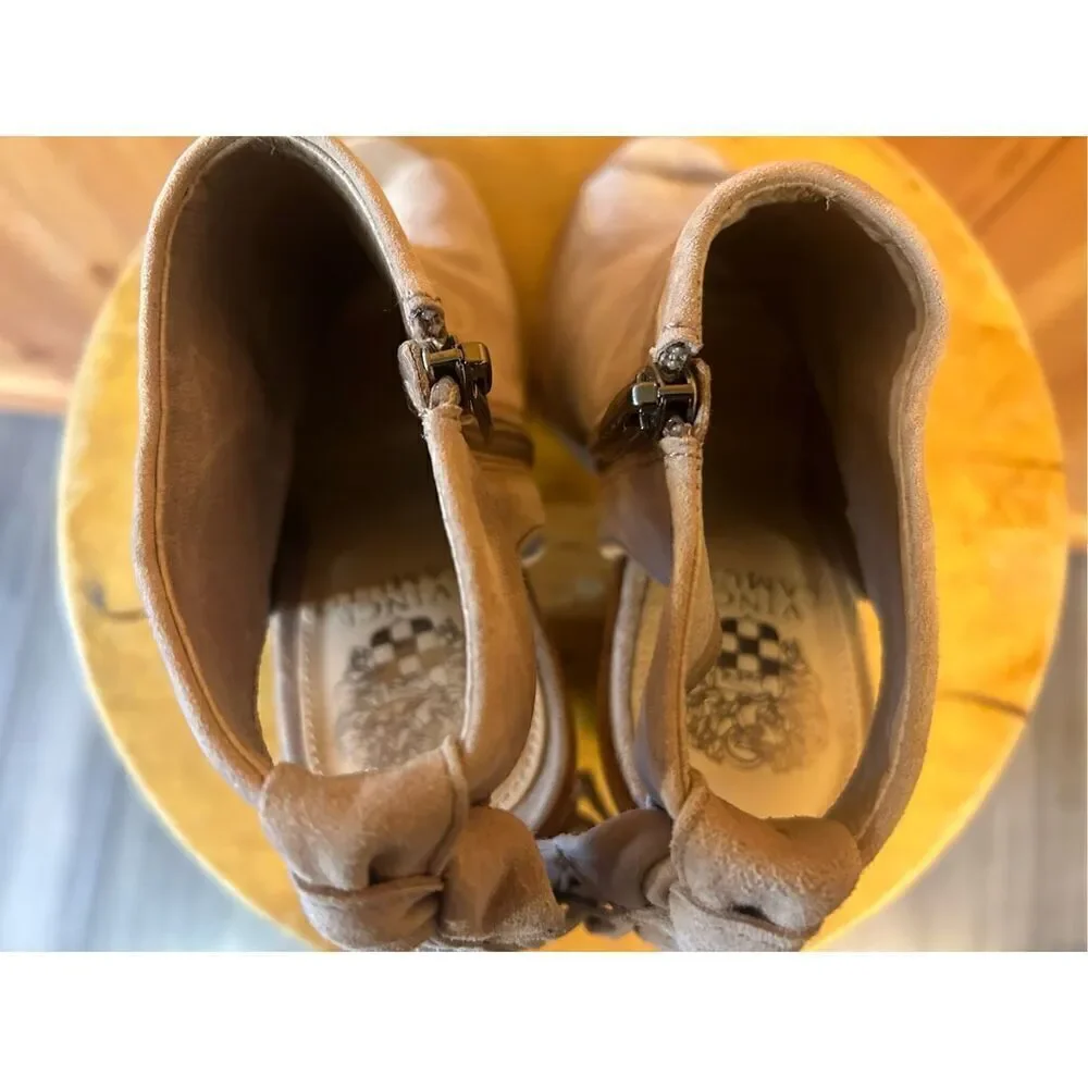 Vince Camuto Kyleena Beige Suede Tassle Block Heel Sandal Shoes Women's Size 6.5